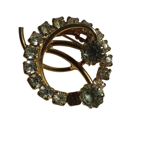 Vintage Gold-Tone Rhinestone Circle Brooch Pin - Picture 2 of 7
